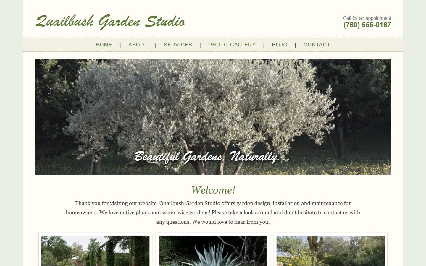 The dated version of the Quailbush Garden Studio site, made for comparison