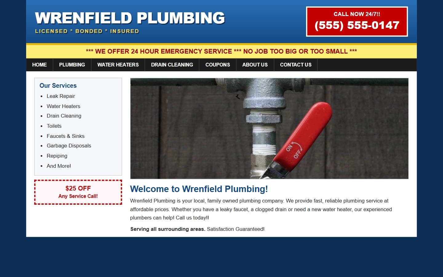 The dated version of the Wrenfield Plumbing site, made for comparison