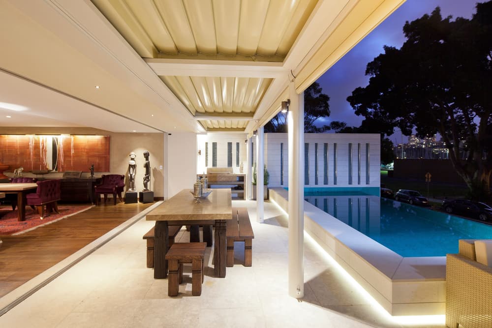 Covered dining beside the pool