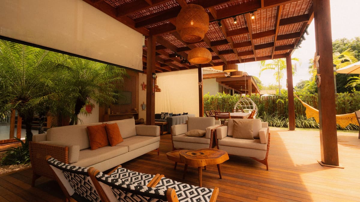 Covered lounge under a timber roof