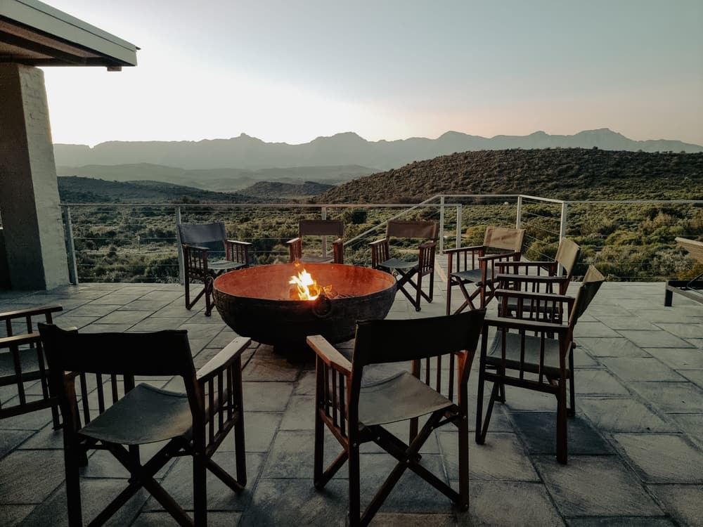 Fire bowl on a hillside patio